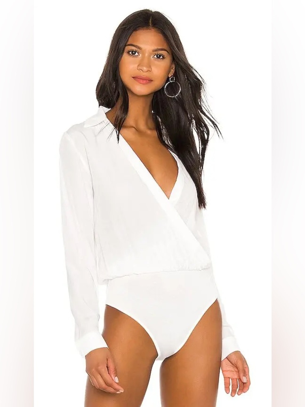 Superdown Revolve Presely White Surplice V-Neck Long Sleeve Bodysuit Size XS NWT